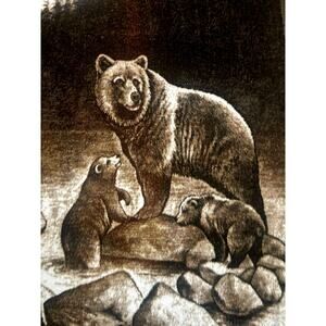 Germany made brown mother and cub, bare blanket, cotton blend soft warm 5x4 ft